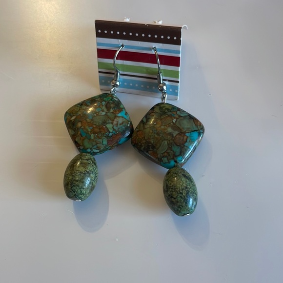 - Handmade sliver plated dangle earrings colorful stones - Picture 1 of 4